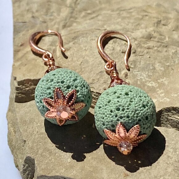 ❤️ Bright Copper With Sea Foam Lava Rock Earrings - Picture 12 of 14